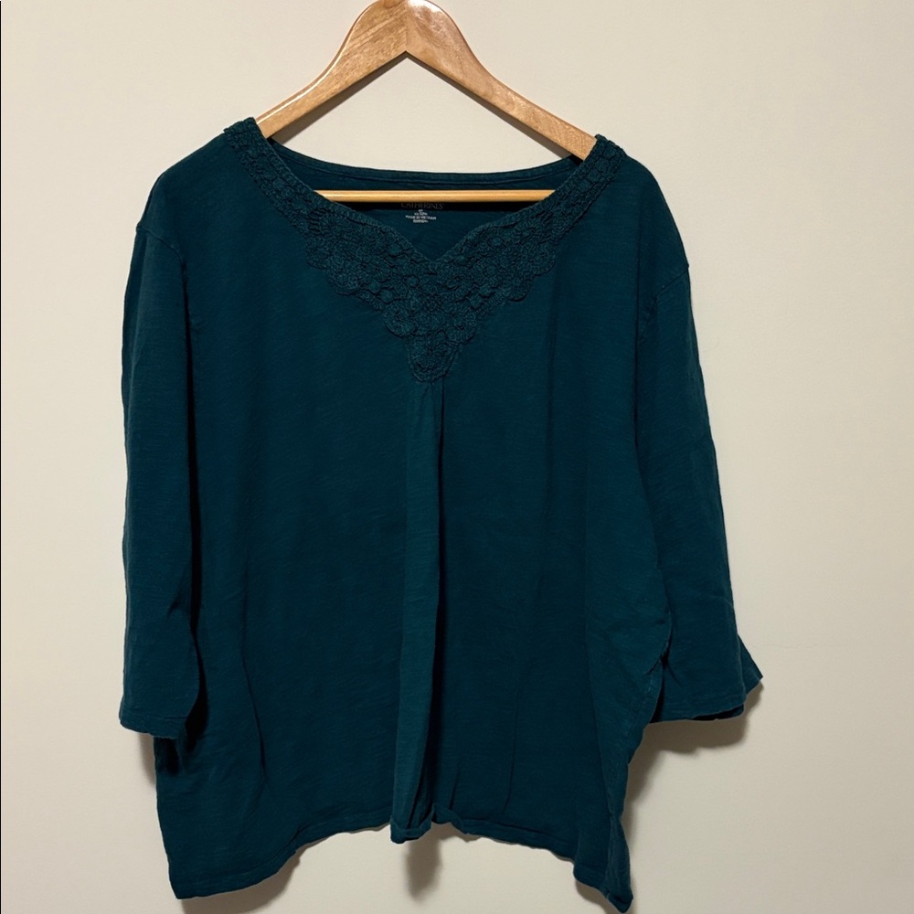 Catherines Deep Teal Lace Accent Blouse